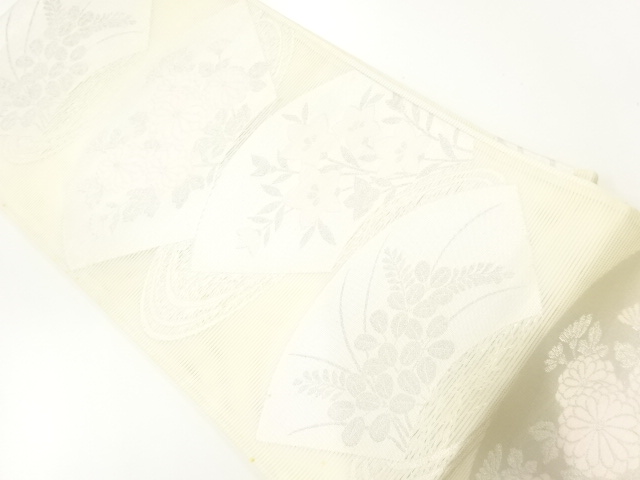 JAPANESE KIMONO / ANTIQUE SUMMER FUKURO OBI / SILK / WOVEN FLOWERS